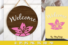 Lily Flower Welcome Sign SVG Bundle 4 - CraftNest - Digital Crafting and Art