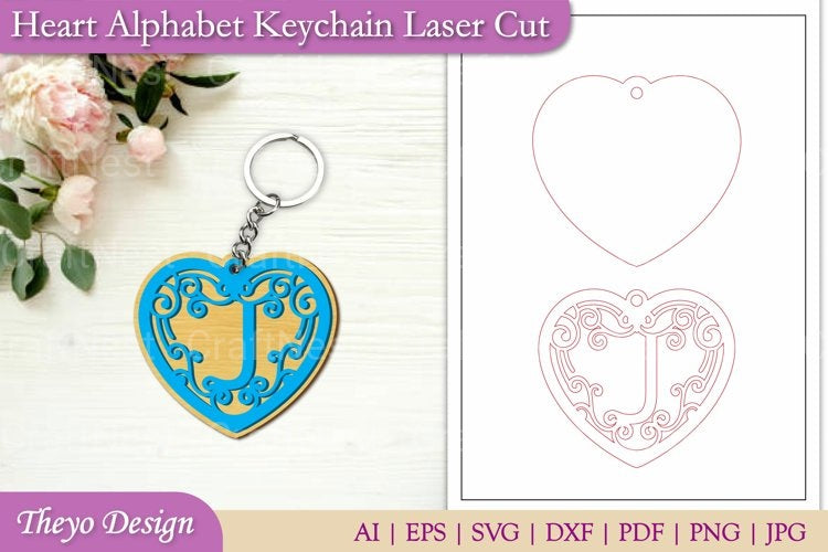 Alphabet Heart Keychain SVG Bundle
