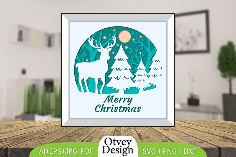 Merry Christmas Deer 3D Shadow Box Papercut SVG Bundle 2 - CraftNest - Digital Crafting and Art