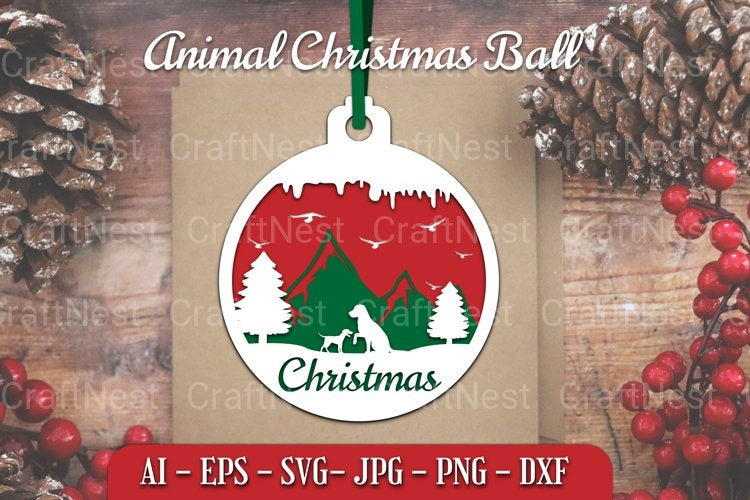 Animal Christmas Ball Papercut SVG