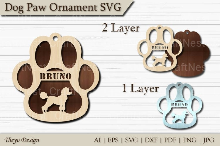 Dog Paw Ornament SVG Bundle