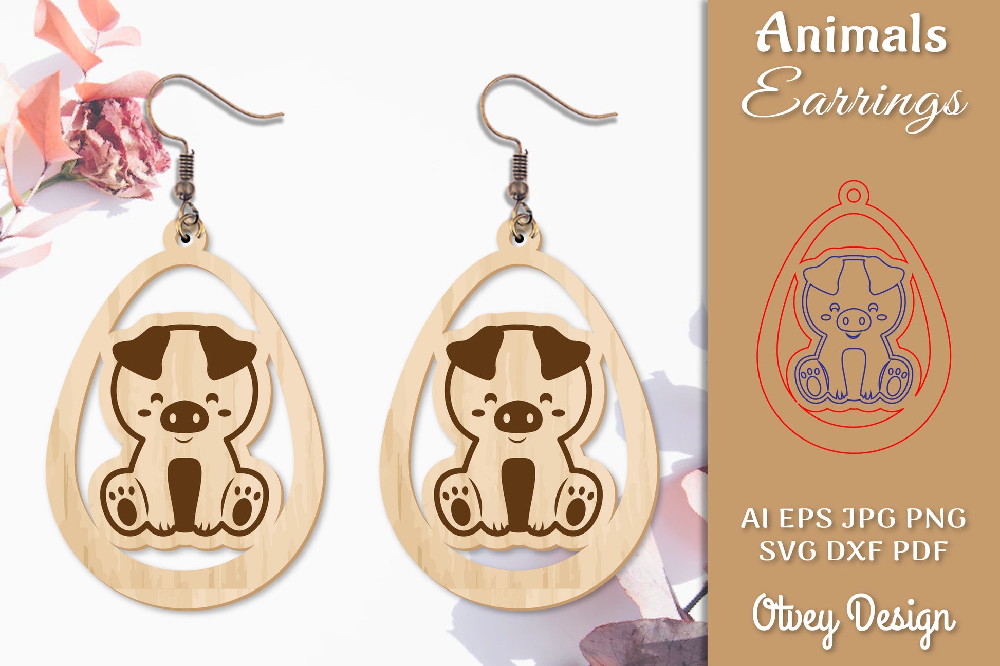 Pig Animal Earrings Lasercut SVG Bundle - CraftNest - Digital Crafting and Art