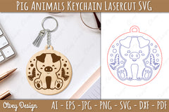 Pig Animal Keychain Laser Cut SVG Bundle - CraftNest - Digital Crafting and Art