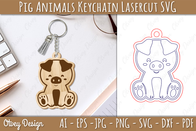 Pig Animal Keychain Laser Cut SVG Bundle 1 - CraftNest - Digital Crafting and Art
