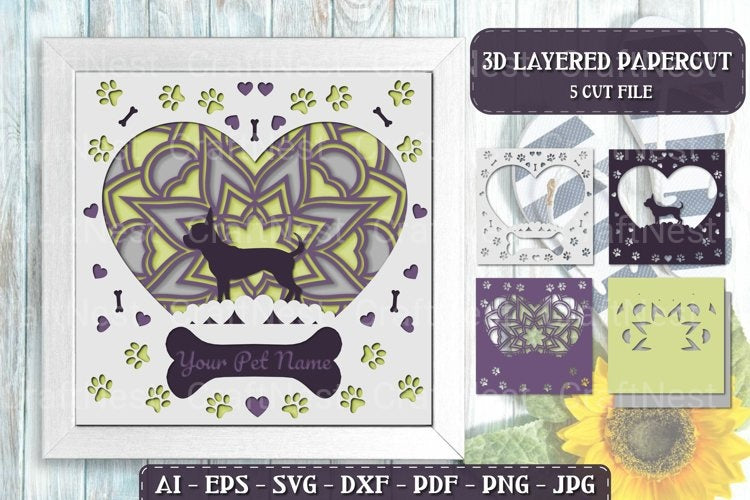 Pet Dog D Papercut Layered Lightbox SVG