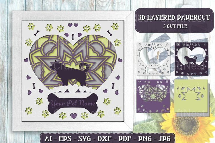 Pet Dog D Papercut Layered Lightbox SVG