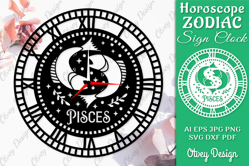 Horoscope Zodiac Sign Laser Cut Clock Template SVG Bundle 4 - CraftNest - Digital Crafting and Art