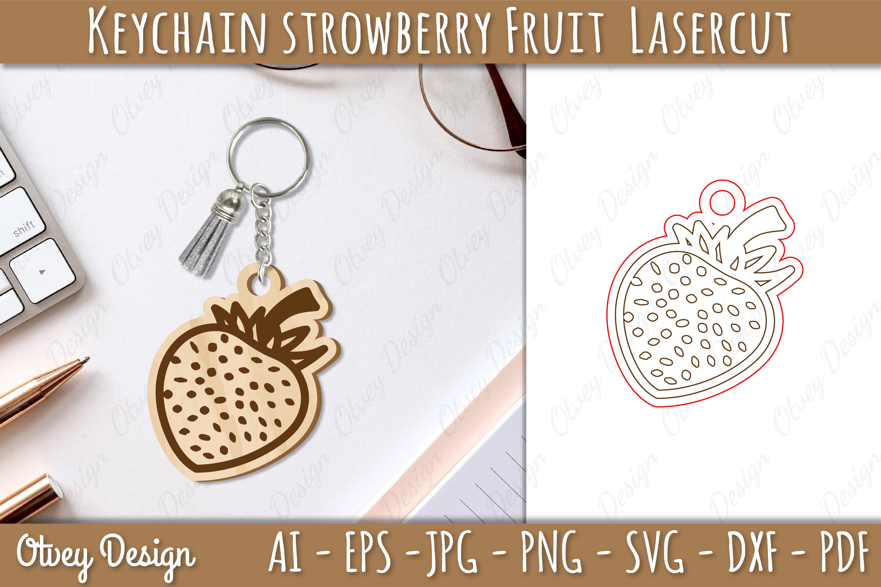 Strawberry Fruit Keychain SVG Bundle - CraftNest - Digital Crafting and Art