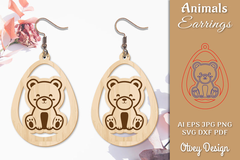 Bear Animal Earrings Lasercut SVG Bundle - CraftNest - Digital Crafting and Art