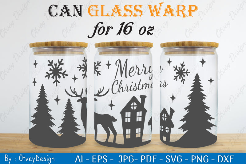 Christmas Deer Can Glass 16 OZ SVG Bundle 6 - CraftNest - Digital Crafting and Art