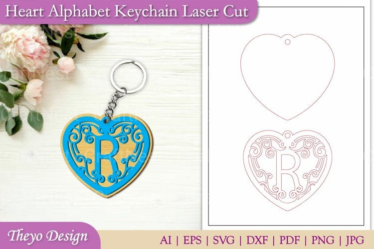 Alphabet Heart Keychain SVG Bundle