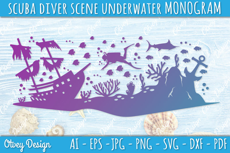 Scuba Diver Monogram SVG Bundle 1 - CraftNest - Digital Crafting and Art
