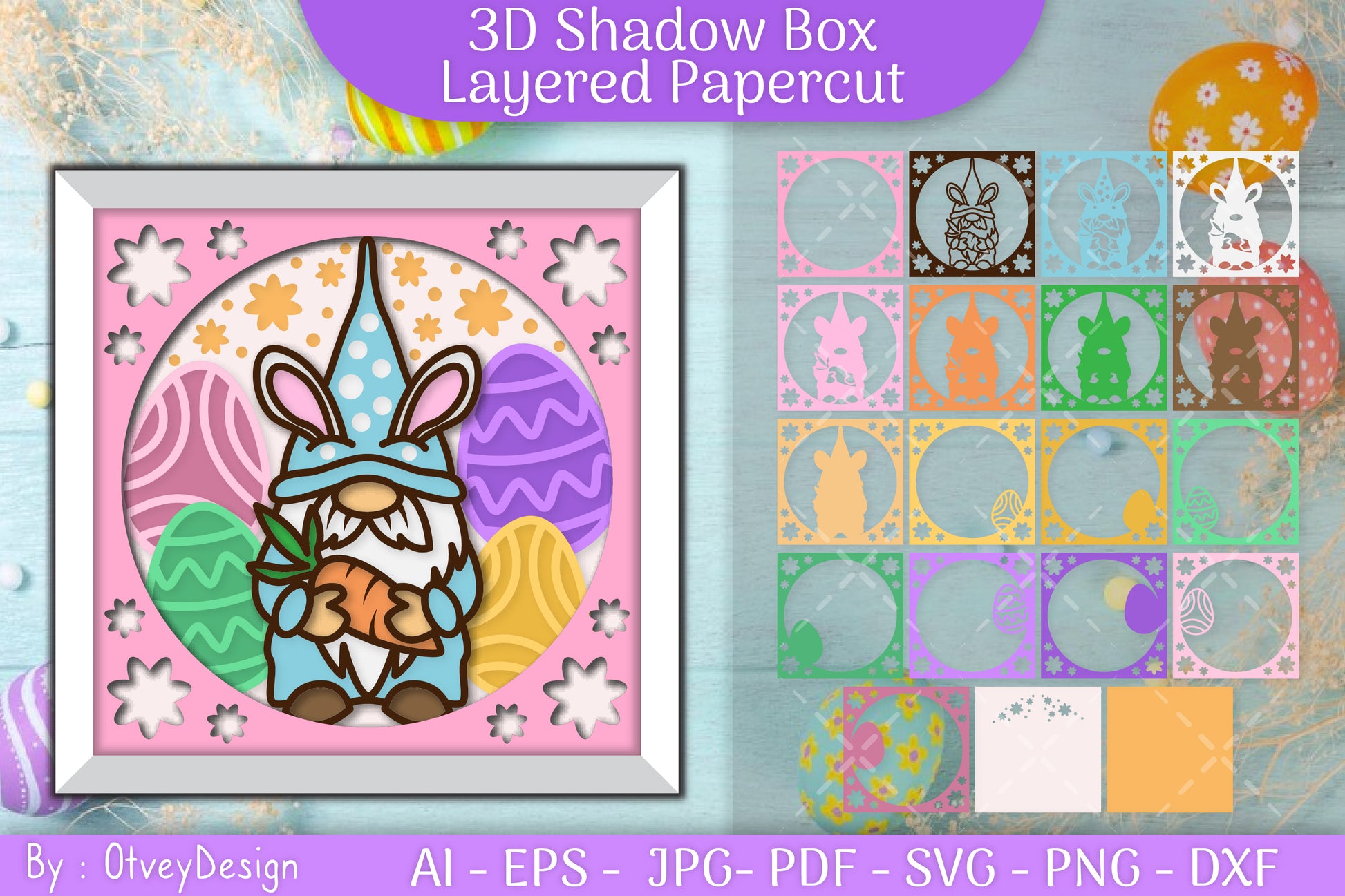 Gnome Easter 3D Shadow Box Layered Papercut SVG Bundle 1 - CraftNest - Digital Crafting and Art