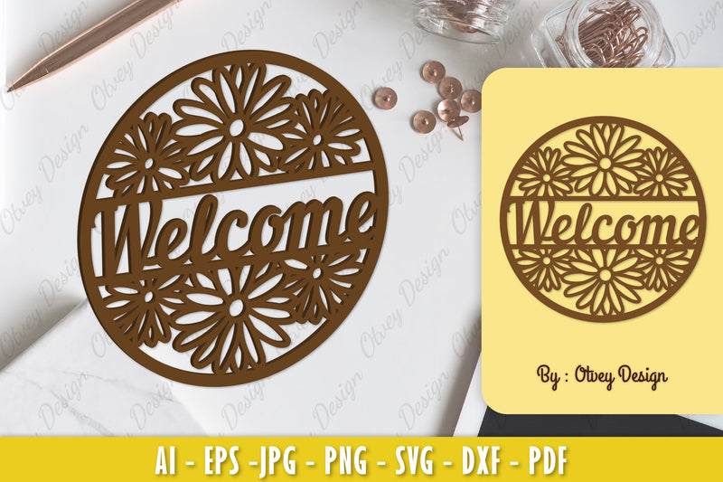 Daisy Flower Welcome Sign SVG Bundle 1 - CraftNest - Digital Crafting and Art