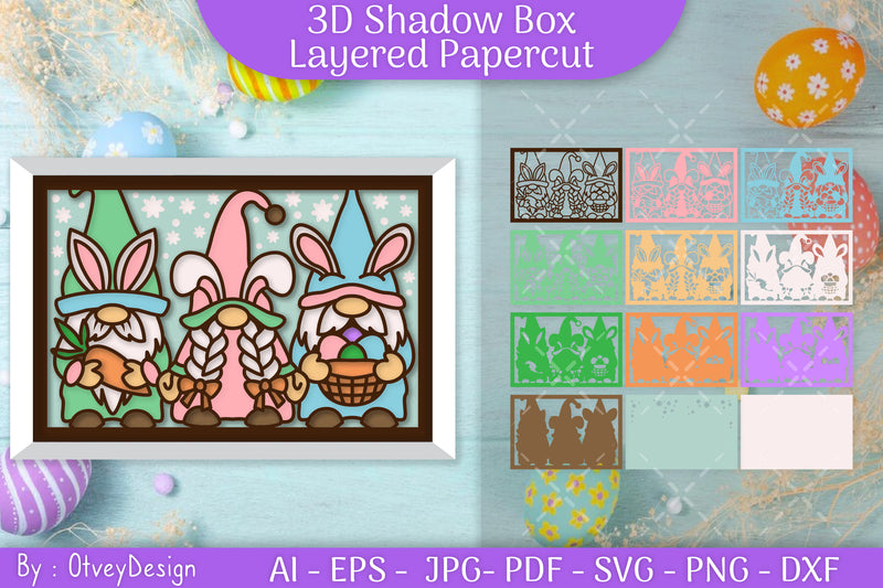 Gnome Easter 3D Shadow Box Layered Papercut SVG Bundle 2 - CraftNest - Digital Crafting and Art