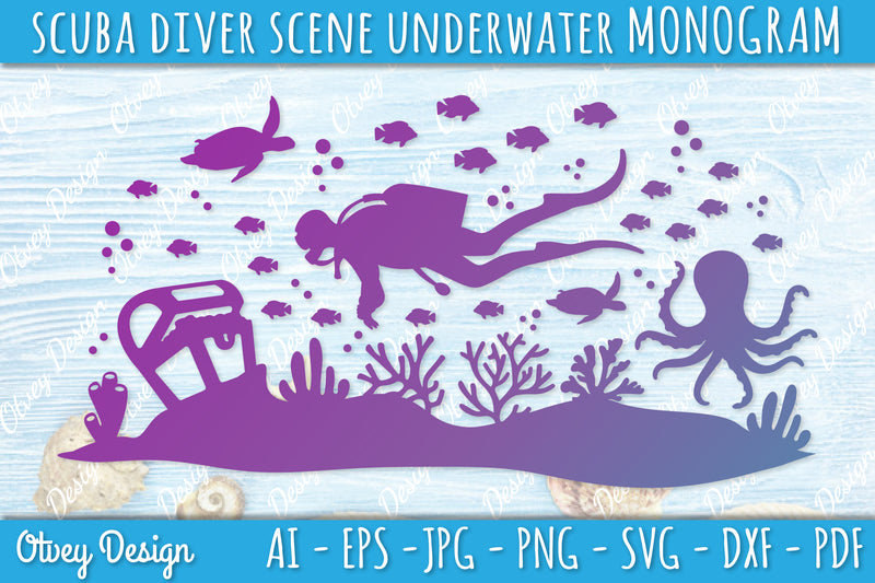 Scuba Diver Monogram SVG Bundle 5 - CraftNest - Digital Crafting and Art