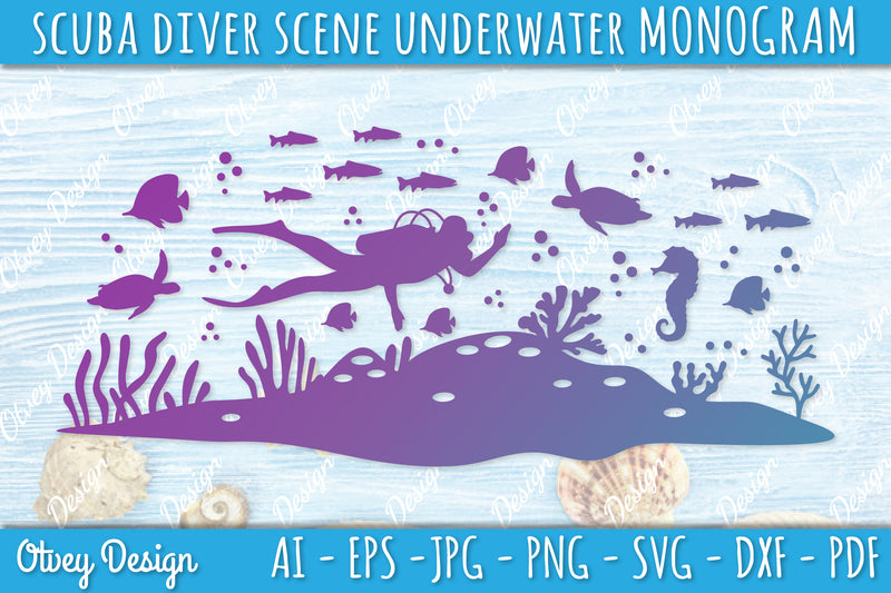 Scuba Diver Monogram SVG Bundle 2 - CraftNest - Digital Crafting and Art