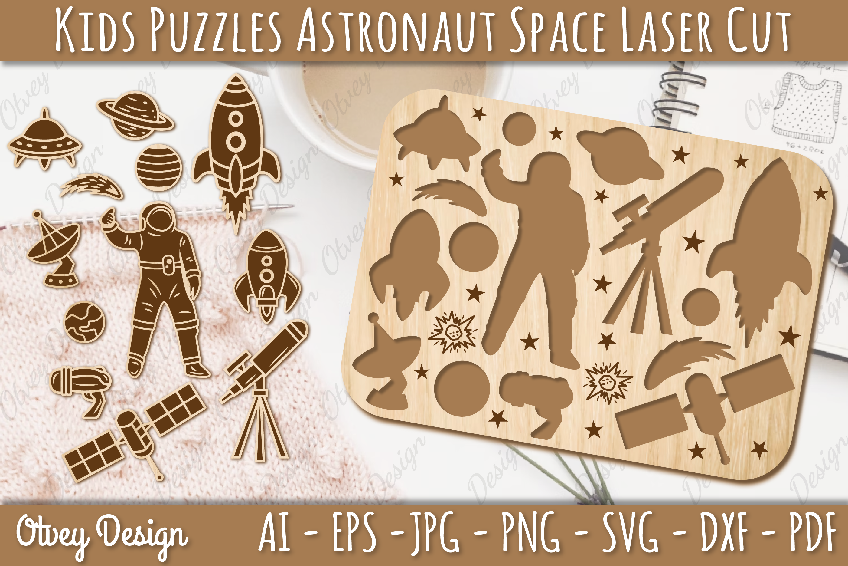 Kids Astronaut Space Educational Puzzles SVG Bundle