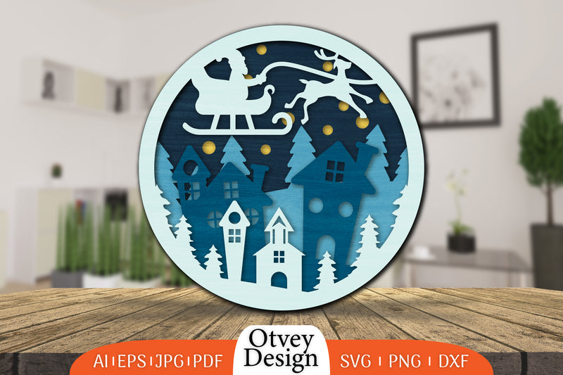 Christmas Round Santa Sleigh 3D Lasercut SVG Bundle 1 - CraftNest - Digital Crafting and Art