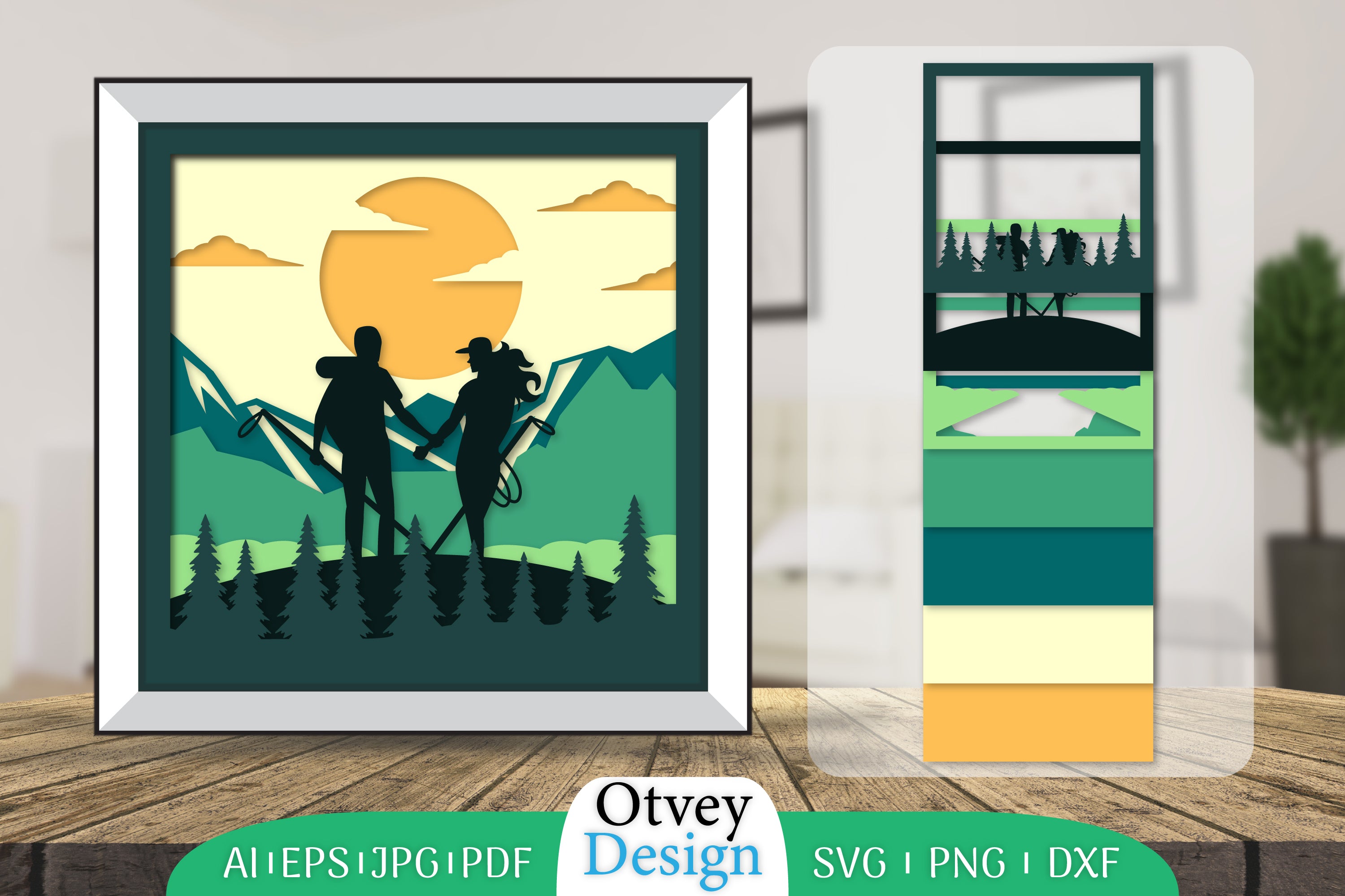 Hiking Couple 3D Shadowbox Layered Papercut SVG Bundle 1 - CraftNest - Digital Crafting and Art