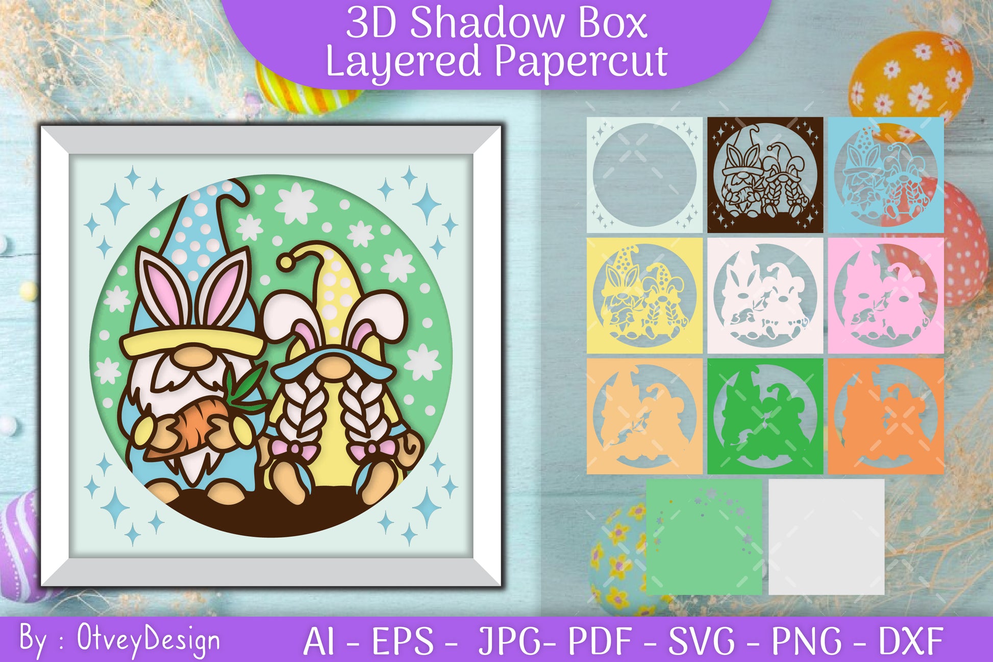 Gnome Easter 3D Shadow Box Layered Papercut SVG Bundle 6 - CraftNest - Digital Crafting and Art