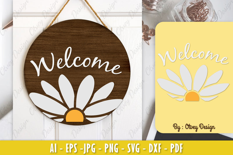 Daisy Flower Welcome Sign SVG Bundle 4 - CraftNest - Digital Crafting and Art