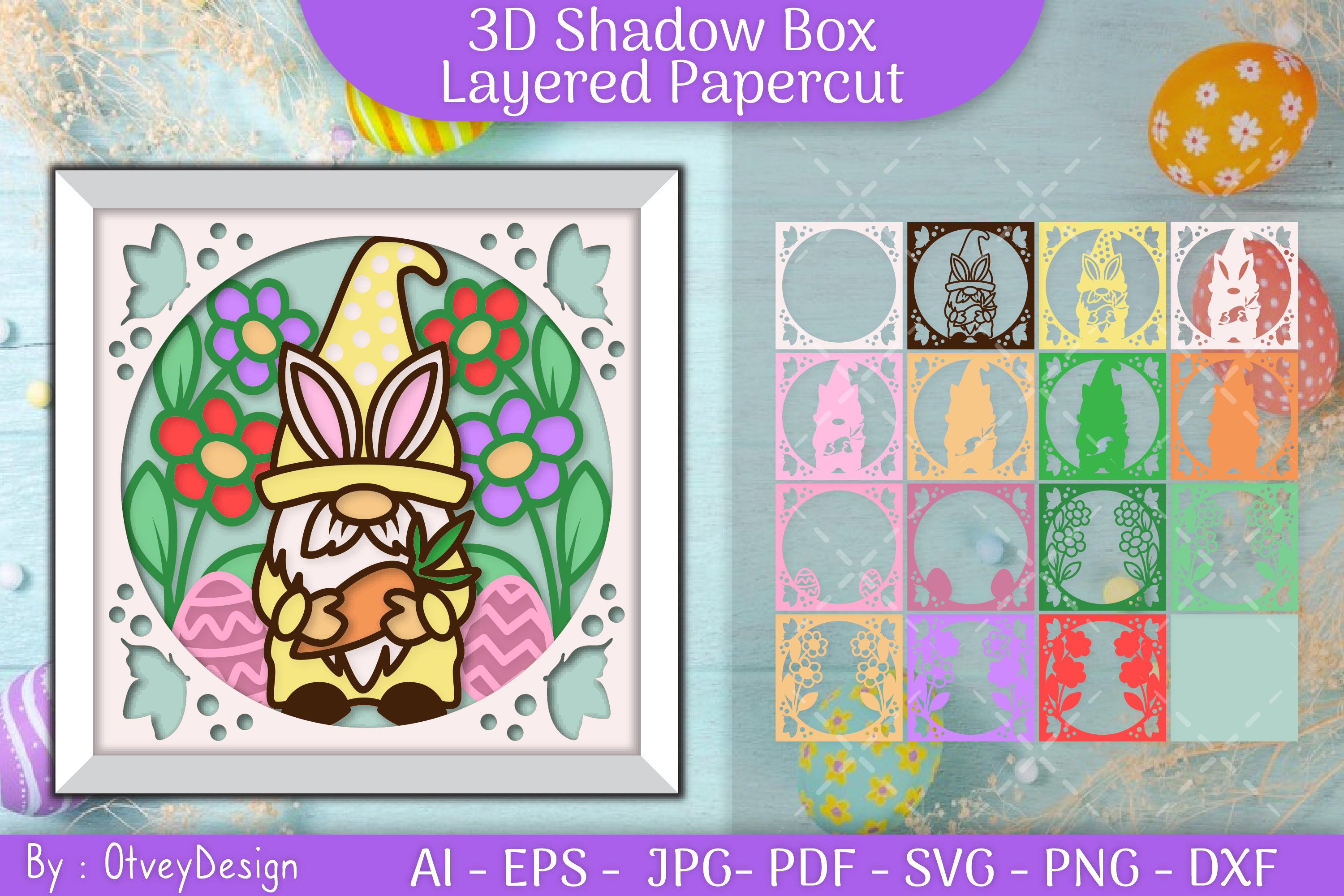 Gnome Easter 3D Shadow Box Layered Papercut SVG Bundle 5 - CraftNest - Digital Crafting and Art