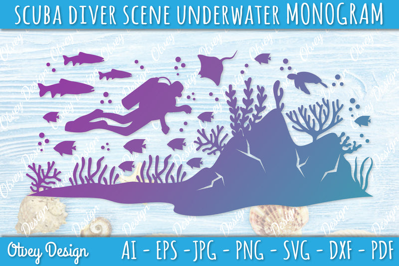 Scuba Diver Monogram SVG Bundle 3 - CraftNest - Digital Crafting and Art