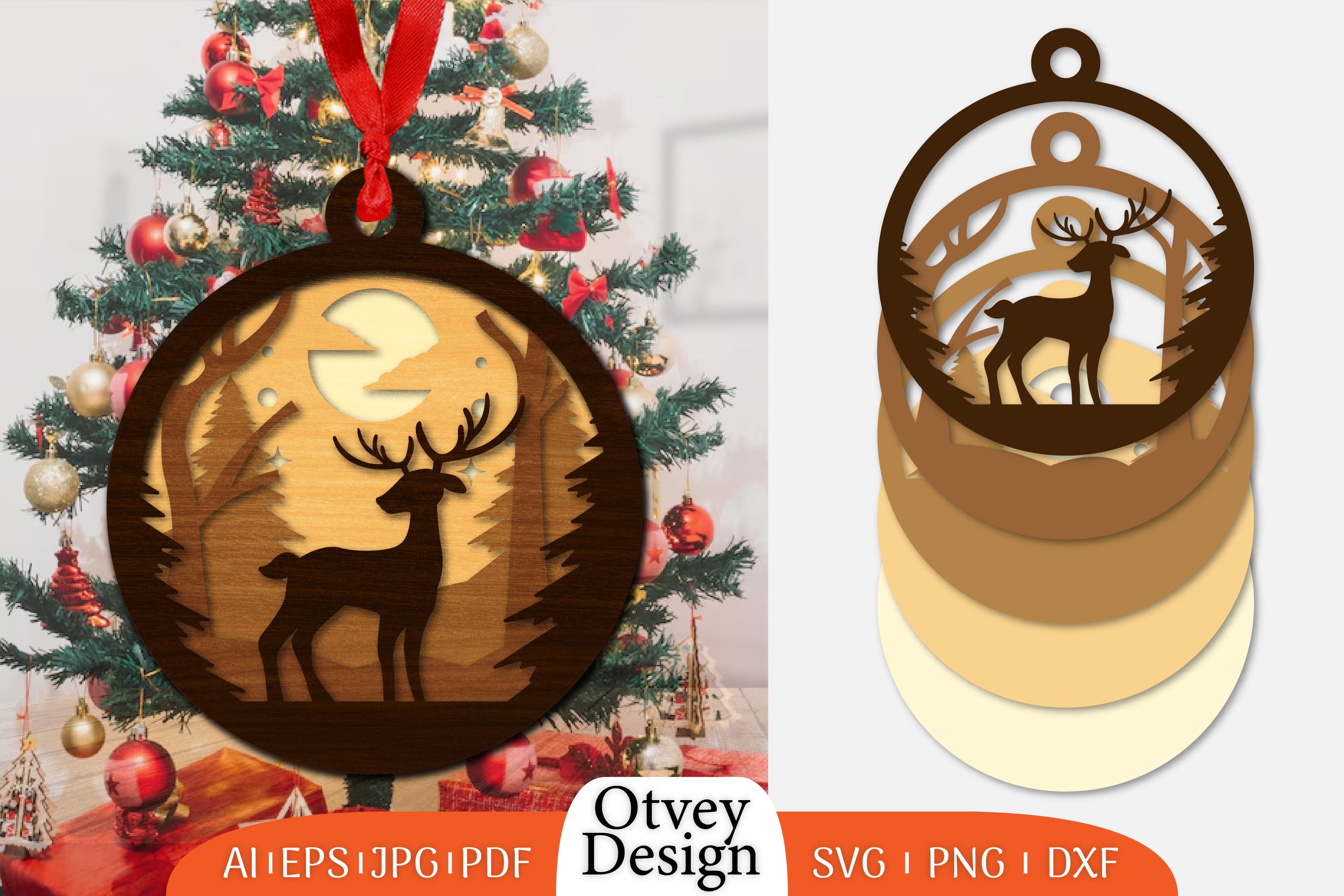 Christmas Deer 3D Round Ornament Layered Lasercut SVG Bundle 1 - CraftNest - Digital Crafting and Art