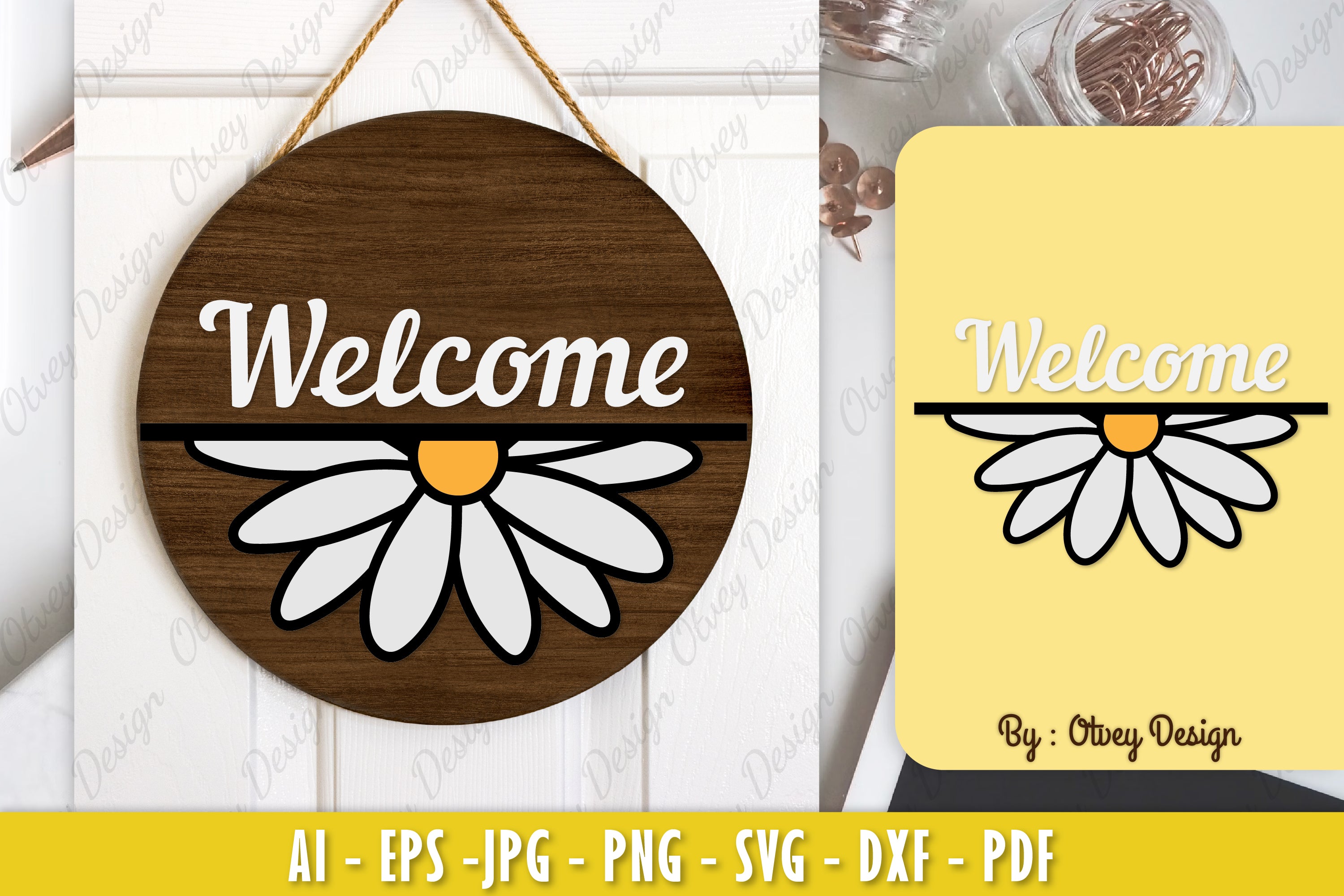 Daisy Flower Welcome Sign SVG Bundle 3 - CraftNest - Digital Crafting and Art