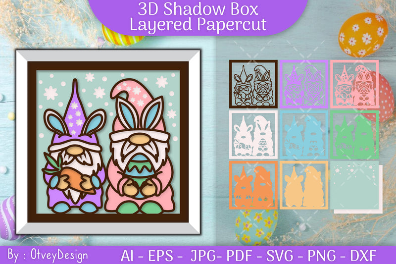 Gnome Easter 3D Shadow Box Layered Papercut SVG Bundle 3 - CraftNest - Digital Crafting and Art