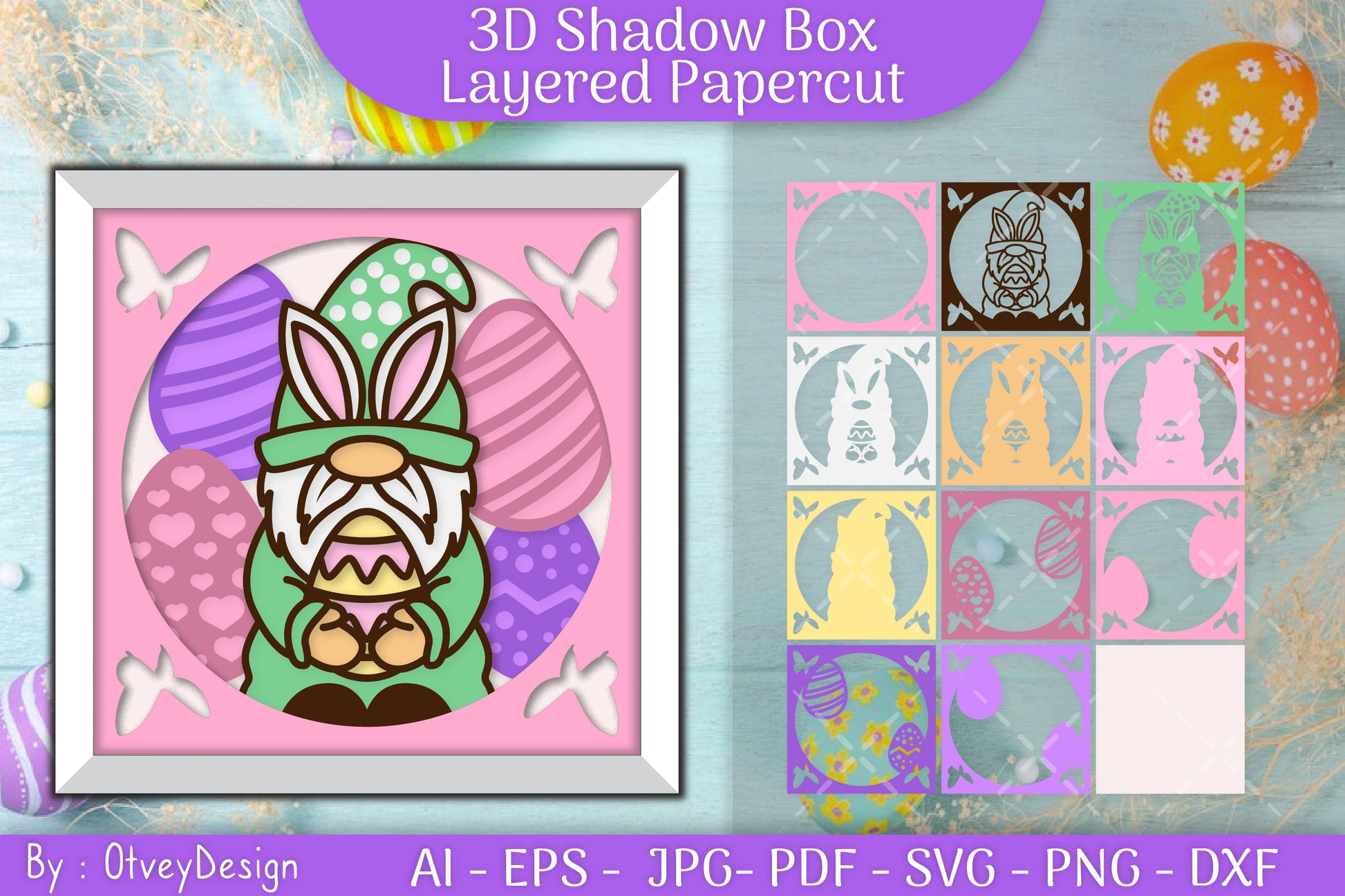 Gnome Easter 3D Shadow Box Layered Papercut SVG Bundle 4 - CraftNest - Digital Crafting and Art