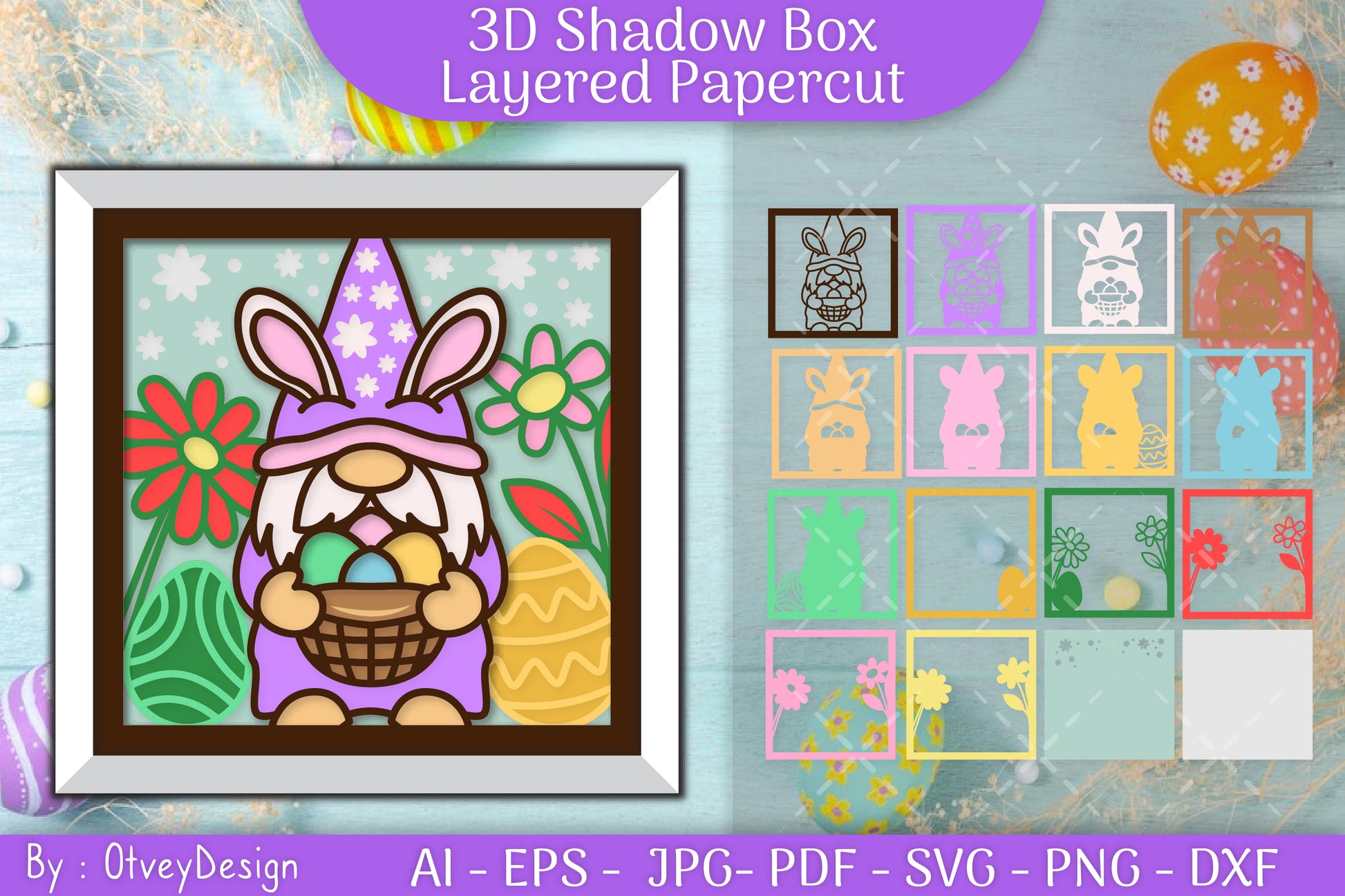 Gnome Easter 3D Shadow Box Layered Papercut SVG Bundle 8 - CraftNest - Digital Crafting and Art