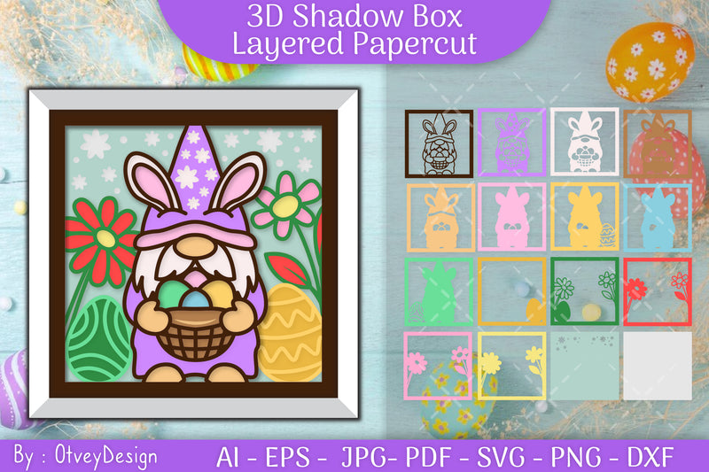 Gnome Easter 3D Shadow Box Layered Papercut SVG Bundle 8 - CraftNest - Digital Crafting and Art