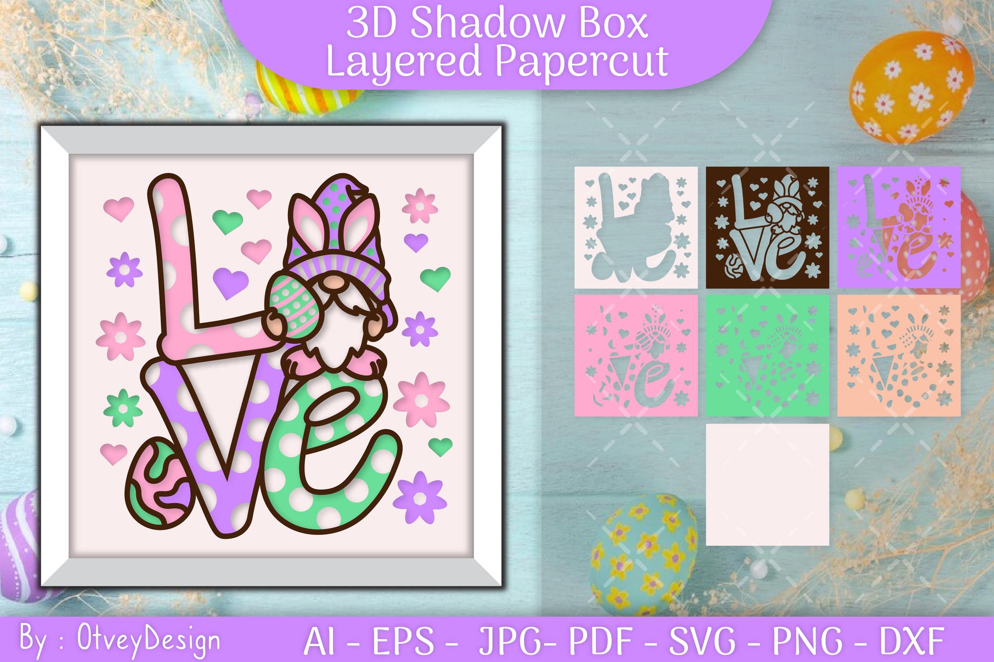 Love Gnome Easter 3D Shadow Box Papercut SVG Bundle - CraftNest - Digital Crafting and Art