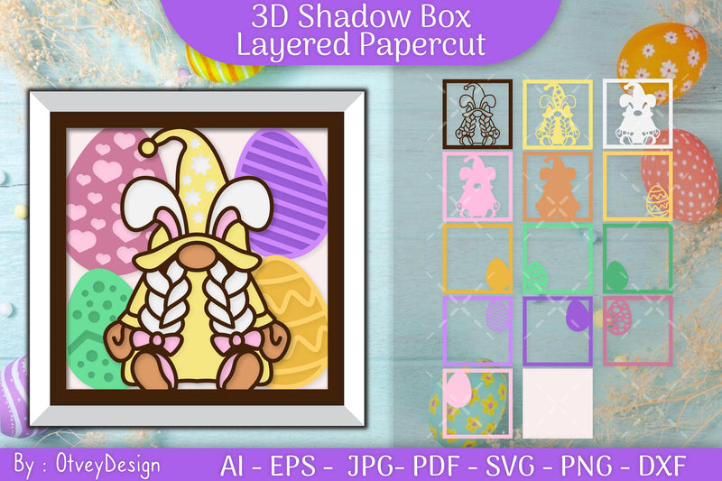 Gnome Easter 3D Shadow Box Layered Papercut SVG Bundle 7 - CraftNest - Digital Crafting and Art