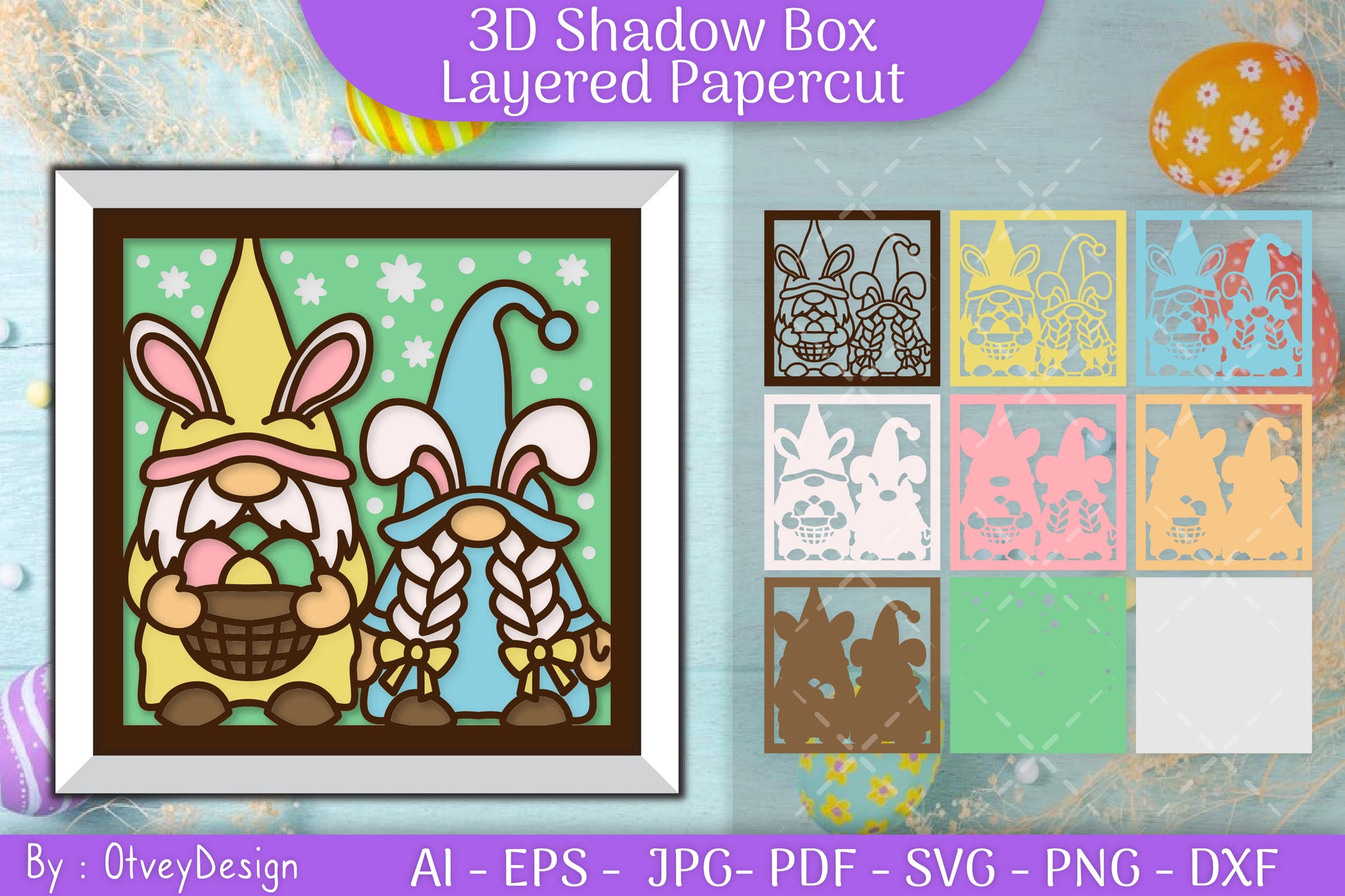 Gnome Easter 3D Shadow Box Layered Papercut SVG Bundle 9 - CraftNest - Digital Crafting and Art