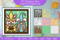 Gnome Easter 3D Shadow Box Layered Papercut SVG Bundle 9 - CraftNest - Digital Crafting and Art