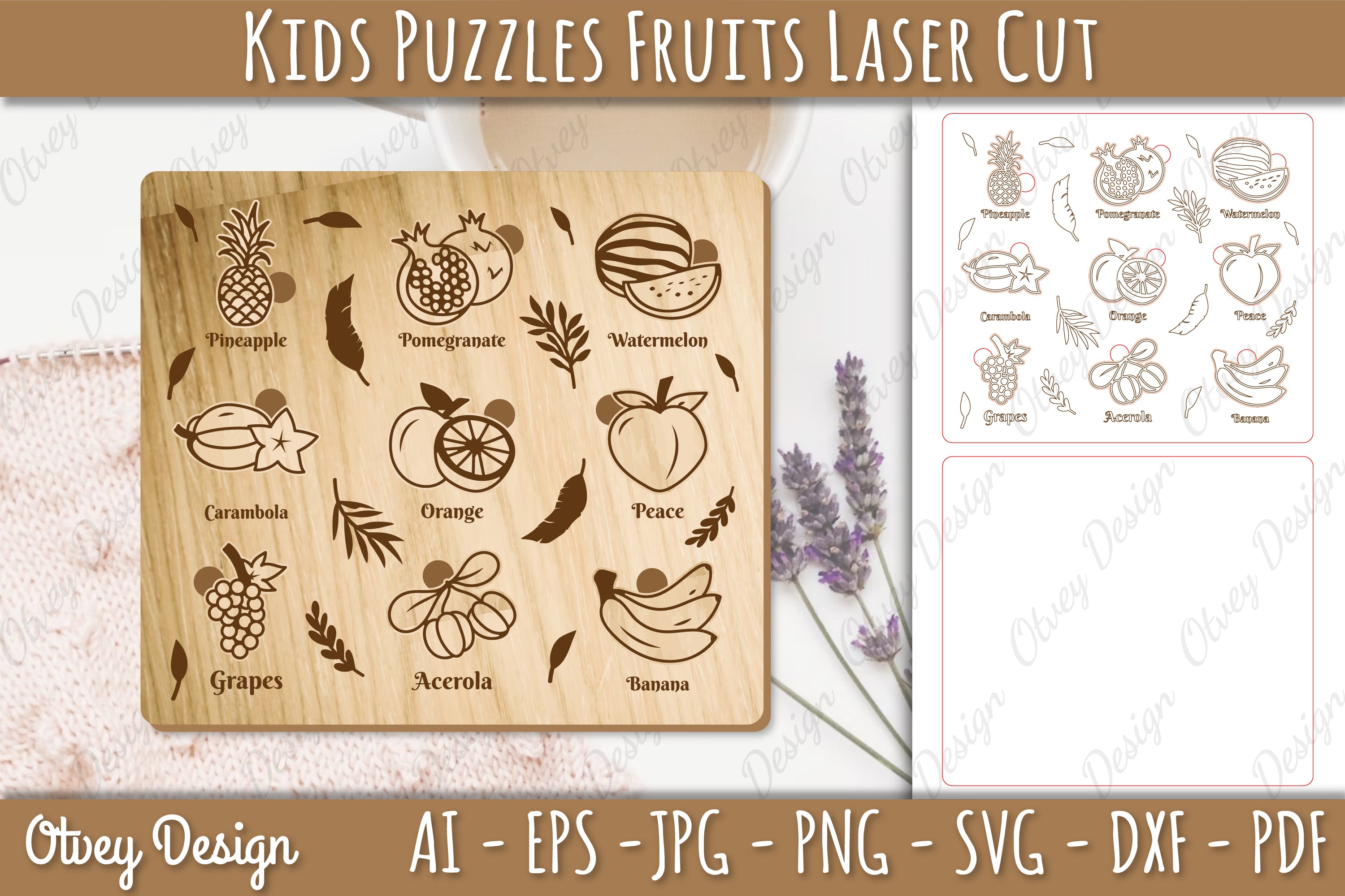 Kids Fruit Puzzles SVG Bundle Educational Laser Cut