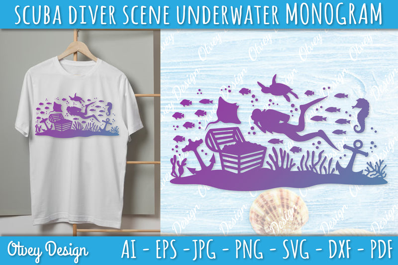 Scuba Diver Monogram SVG Bundle 7 - CraftNest - Digital Crafting and Art