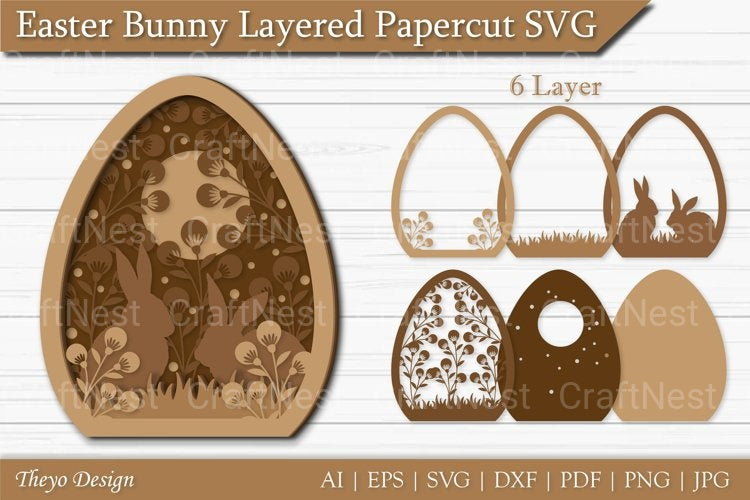 Easter Bunny Layered Papercut SVG Bundle