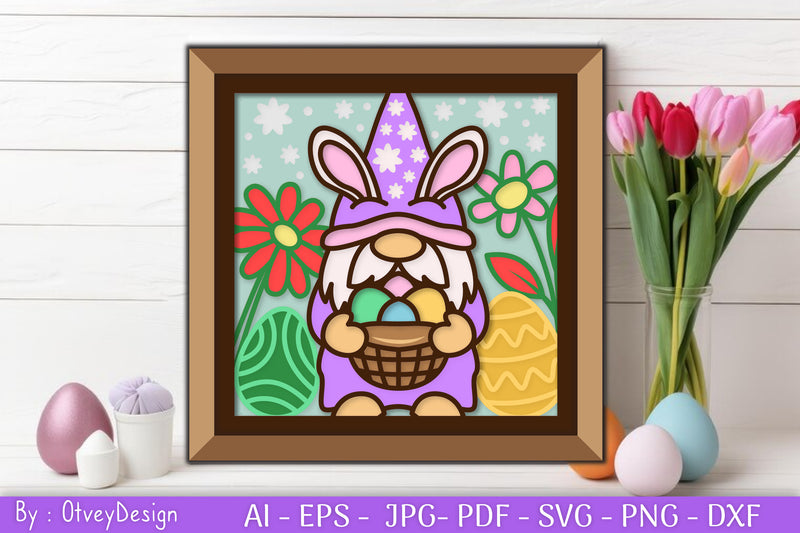 Gnome Easter 3D Shadow Box Layered Papercut SVG Bundle 8 - CraftNest - Digital Crafting and Art