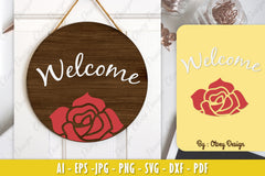 Rose Flower Welcome Sign SVG Bundle 3 - CraftNest - Digital Crafting and Art