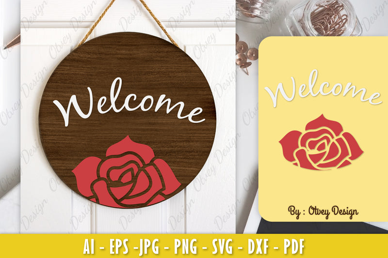 Rose Flower Welcome Sign SVG Bundle 3 - CraftNest - Digital Crafting and Art