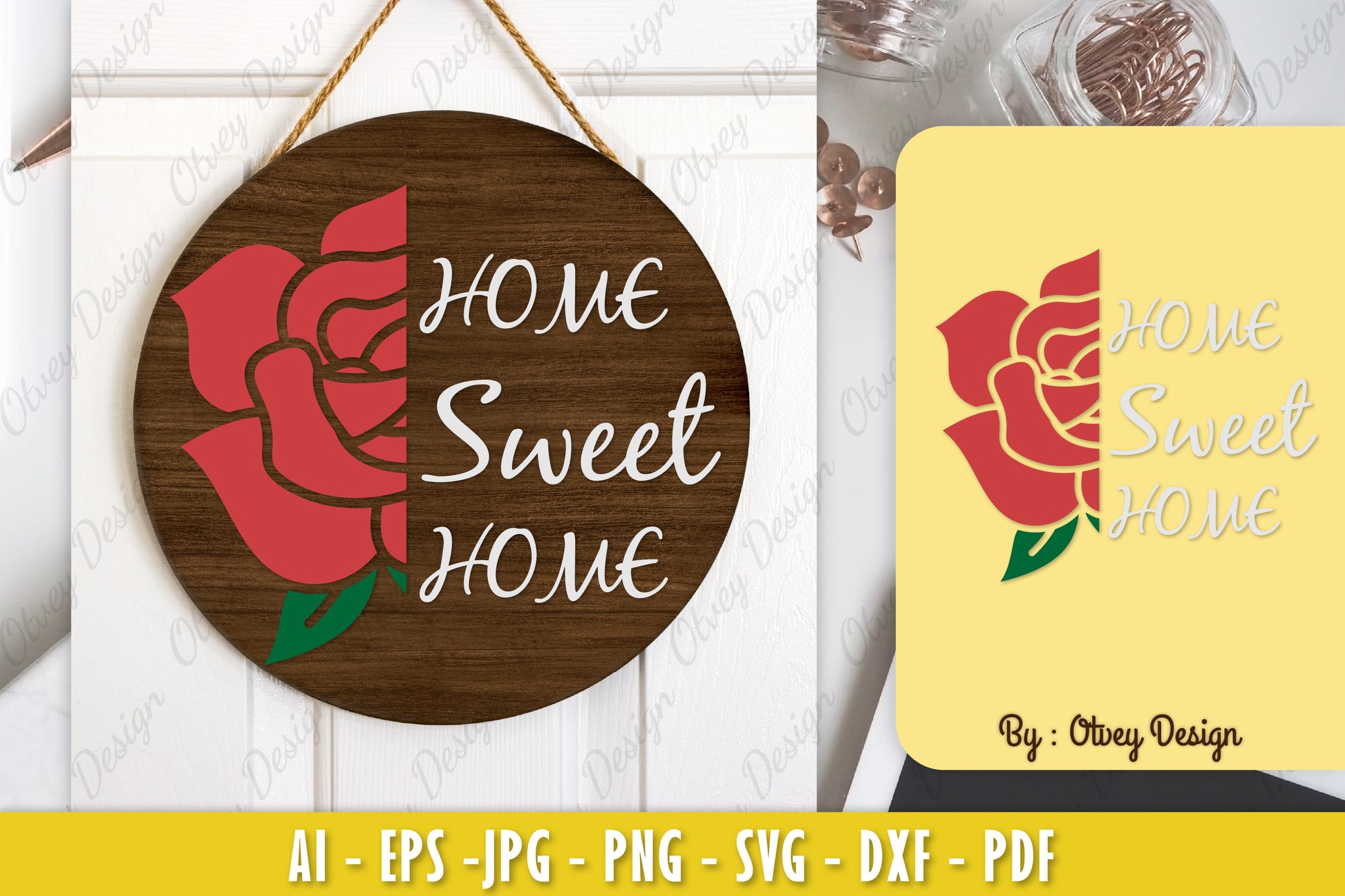 Rose Flower Welcome Sign SVG Bundle 4 - CraftNest - Digital Crafting and Art