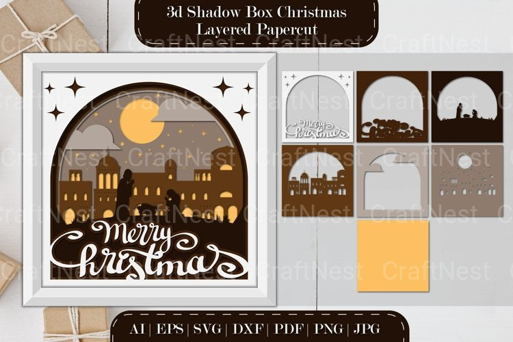 Shadow Nativity Scene Layered Papercut SVG