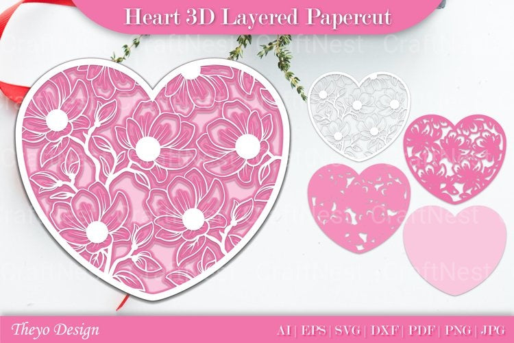 Heart D Layered Papercut SVG Bundle