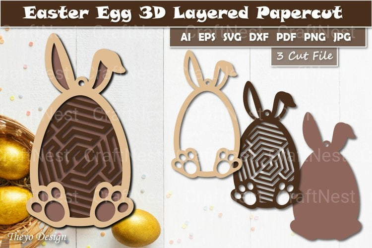 Easter Bunny Egg Layered Papercut SVG