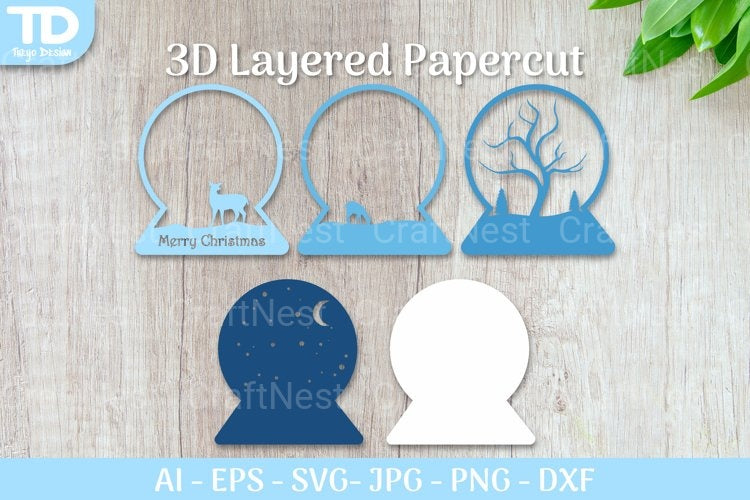 Shadow Box Christmas Snow Globe Layered Papercut SVG