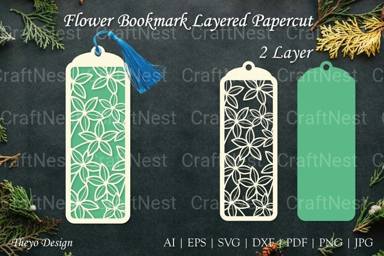 Flower Bookmarks Layered Papercut SVG